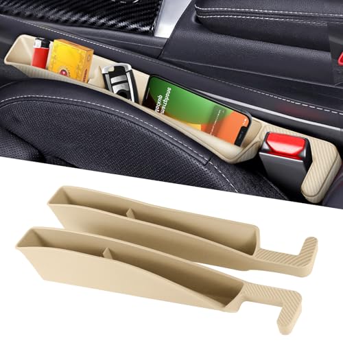 2PCS Car Seat Gap Filler Organizer, Multifunctional Seat Gap Storage Box for Phone Key, Stop Things from Dropping Between Seat and Console, Universal Interior Car Accessories (Beige) - color: Beige