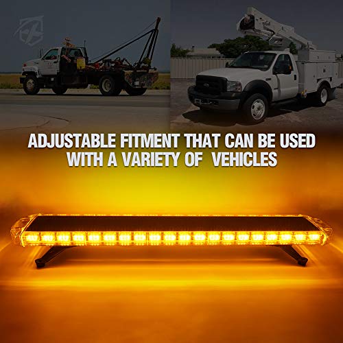 Xprite 48 Inch LED Amber Rooftop Emergency Warning Lights Bar 16 Strobe Patterns w/Adjustable Mounting Brackets for Vehicles, Security, Law Enforcement, Snowplow, Tow Trucks, Crane, Construction Cars - color: Amber