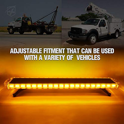 Xprite 48 Inch LED Amber Rooftop Emergency Warning Lights Bar 16 Strobe Patterns w/Adjustable Mounting Brackets for Vehicles, Security, Law Enforcement, Snowplow, Tow Trucks, Crane, Construction Cars - color: Amber