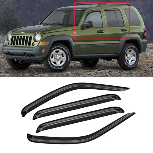 Window Visor for 2002-2007 Jeep Liberty (KJ), Out-Channel Rain Guards Shields Vent Deflector Shade Wind Dark Smoke 2003 2004 2005 2006 02 03 04 05 06 07, Outside-Mount, 4PCS - style: For 2002-2007 | Jeep Liberty (KJ) | Out-Channel