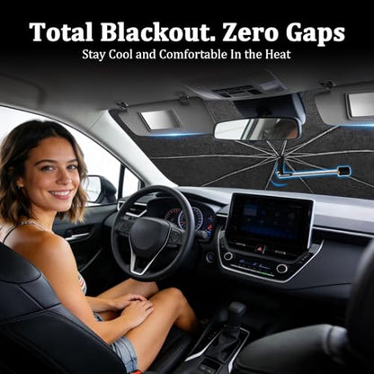 [2026 Upgraded] Windshield Sun Shade Umbrella, Front Window Sunshade with Thermo Shield Fabric, Foldable Car Sun Visor for Heat Reduction and Interior Protection (Small-55 L x 31" W) - size: Small