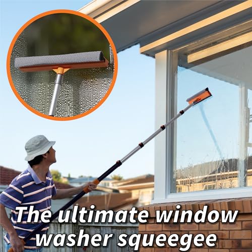 5-18 ft Window Washer Squeegee Kit with Extension Pole (24+ Foot Reach) // Long Handle Squeegee for Window Cleaning & Car Cleaning Multi-Use//Telescopic Professional Window Cleaning Squeegee for Home - size: 18 feet