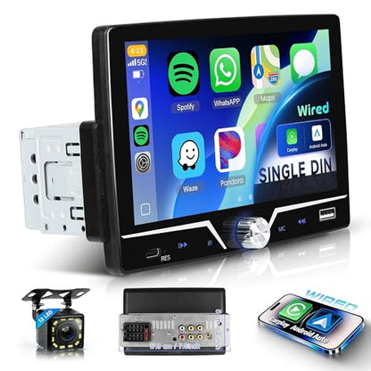 Single Din Radio with Wired CarPlay & Android Auto, 7" HD Touch Screen,Single Din Car Stereo with Mirror Link, SWC, FM Radio, Bluetooth,USB/Type C, EQ for Car Audio - style: Dual USB & Center knob