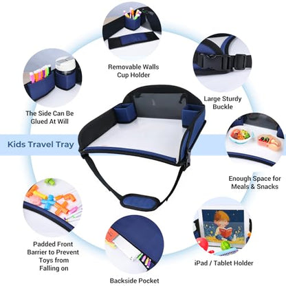 COOLBEBE Kids Travel Tray for Toddler Car Seat, Travel Tray for Airplane, Toddler Car Seat Lap Tray, Carseat Table Tray for Kids Travel Activities (Navy Blue) - color: Navy Blue