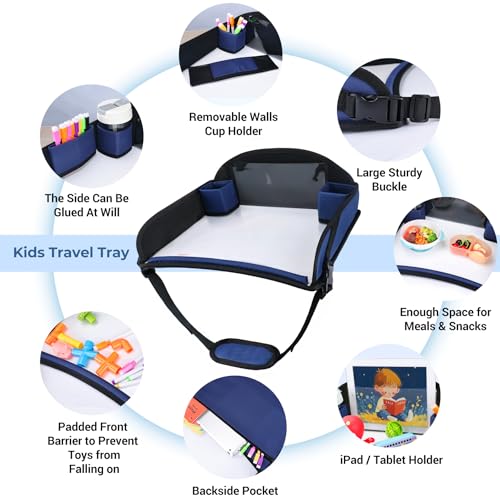 COOLBEBE Kids Travel Tray for Toddler Car Seat, Travel Tray for Airplane, Toddler Car Seat Lap Tray, Carseat Table Tray for Kids Travel Activities (Navy Blue) - color: Navy Blue