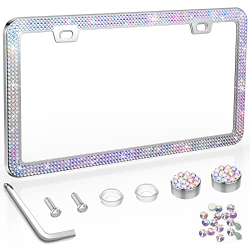SHARE&CARE Bling License Plate Frame, Crystal License Plate Cover, Car License Plate Holder with Rhinestone Crystal Diamond Screw Set - 1 Pack (AB Color 1) - color: AB Color 1