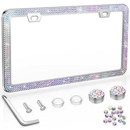 SHARE&CARE Bling License Plate Frame, Crystal License Plate Cover, Car License Plate Holder with Rhinestone Crystal Diamond Screw Set - 1 Pack (AB Color 1) - color: AB Color 1