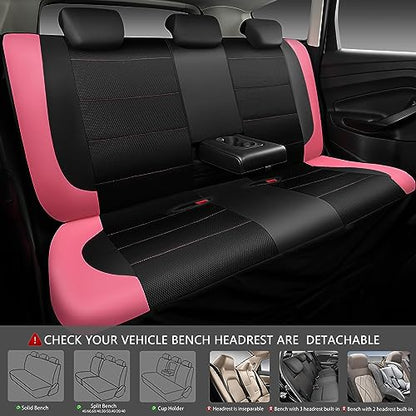 CAR PASS Leather Seat Covers, Breathable Universal Car Seat Cover Full Set for Cute Women Girly,Super 5mm Composite Sponge Inside,Airbag Compatible fits Most Auto,SUVs,Trucks,Vans(Black&Pink) - color: Black&Pink, size: Full Set