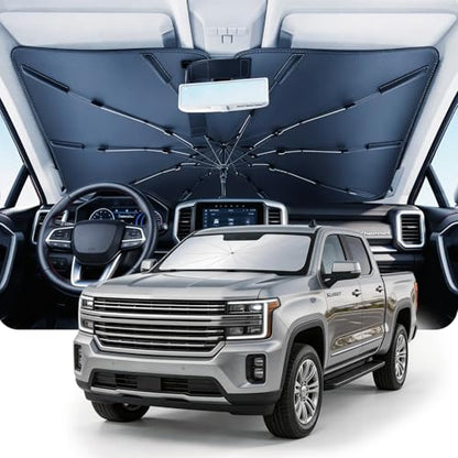 DMJN Umbrella Windshield Sun Shade for Chevy Silverado (2019-2026), Car Sunshade for Front Windshield [Nano Ice-Crystal Coatings] UPF50+ Heat & UV Block, Protect Interior & Keep Cooler - size: For | Chevy Silverado (2019-2026)