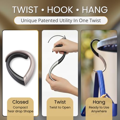 EMBRACE Purse Hook Hanger – Lightweight, Durable Teardrop S Hooks | Bag Clip Holds 22 lb Bags, Backpacks, Totes | Purse Charms for Women, Men Onyx & Taupe - color: onyx/taupe