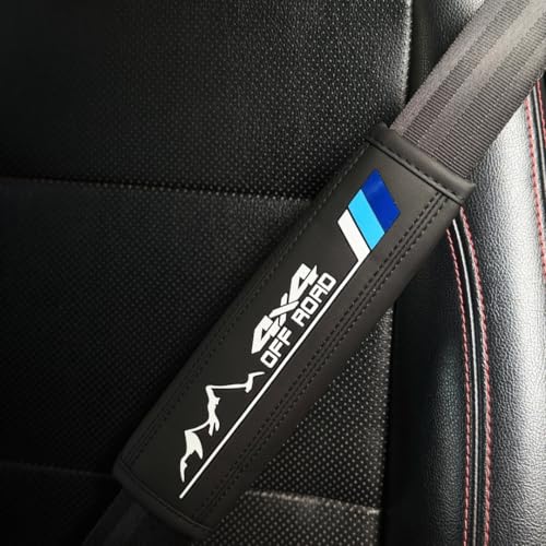 2PCS Tri-Color Mountain 4x4 Offroad Leather Car Seat Belt Shoulder Pads Seatbelt Cover Compatible with Toyota Tacoma 4Runner Tundra Rav4 Highlander TRD Accessories for Men Women (Blue) - color: Blue