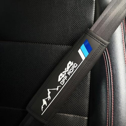 2PCS Tri-Color Mountain 4x4 Offroad Leather Car Seat Belt Shoulder Pads Seatbelt Cover Compatible with Toyota Tacoma 4Runner Tundra Rav4 Highlander TRD Accessories for Men Women (Blue) - color: Blue