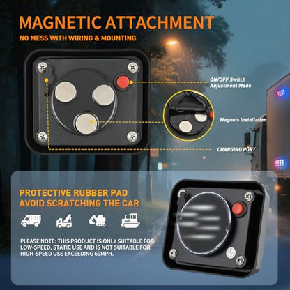 Nilight 12LED Magnetic Wireless Trailer Lights 2PCS Rechargeable Portable Hazard Beacon Warning Light Red and Blue Emergency Strobe Light for Trucks Trailers Vehicles Cars Bus Surface Mount - color: 12LED Blue Red