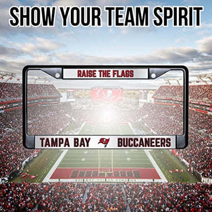 NFL Tampa Bay Buccaneers Raise The Flags Black Chrome License Plate Frame - 2-Screw Mount - color: Buccaneers