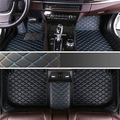 Custom Making Car Floor Mats for 96% Car Model Luxury Leather All Weather Waterproof Anti-Skid Full Coverage Liners (Black mat Blue line) - color: black mat blue line