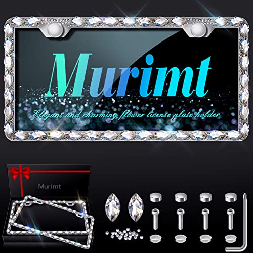 2 Pack Bling License Plate Frames for Women with High End Ribbon Gift Box,Rhinestone Sparkly Diamond License Plate Holder, Handcrafted Crystal Premium Stainless (White Gem) - color: white 2pcs