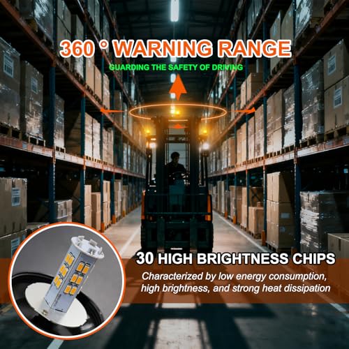 2PCS Amber Emergency Strobe Lights, 30 LED High Visibility Warning Lights with IP65 Waterproof Rating, Universal Flashing Beacon Lamp for Cars, Trucks, Vans, Tows, Tractors, ATV, Forklifts, Vehicles