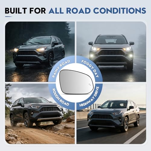 Blind Spot Mirrors for 2013-2025 RAV4, 2014-2024 4runner, 2016-2025 Tacoma, Passenger Side Mirror Replacement with Blind Spot Warning Light, Power Heated Mirrors for Anti-Fog, Durable Backing Plate - size: 13-25 RAV4, 16-25 Tacoma
