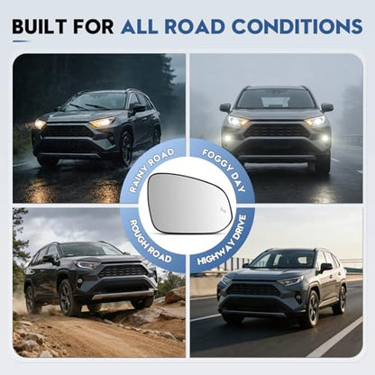 Blind Spot Mirrors for 2013-2025 RAV4, 2014-2024 4runner, 2016-2025 Tacoma, Passenger Side Mirror Replacement with Blind Spot Warning Light, Power Heated Mirrors for Anti-Fog, Durable Backing Plate - size: 13-25 RAV4, 16-25 Tacoma