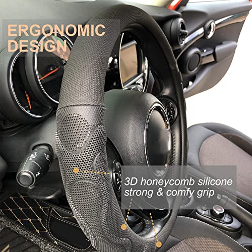 PINCTROT Large Size Comfy Grip Steering Wheel Cover, Anti-Slip Design, 15.5-15.75 Inch(Silicone Black) - color: 1.Black, size: Large Size[15 1/2''-15 3/4'']