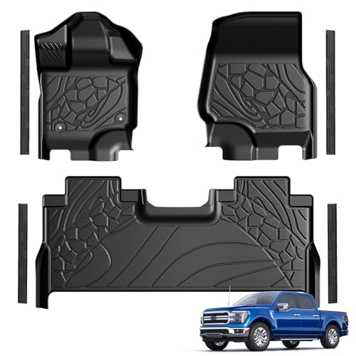 Floor Mats for 2015-2026 Ford F-150 & 2022-2026 F150 Lightning SuperCrew Cab (Rear with Fold Flat Storage), TPE All Weather Durable Floor Liners Door Sill Guards for Ford F-150 - size: 2015-2026 | For Ford F150 w/ Under-seat Storage