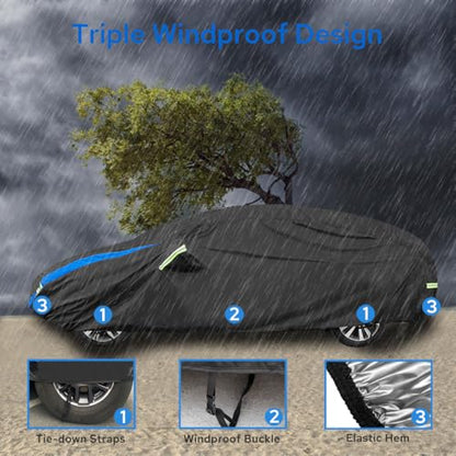 Avecrew Car Cover for Tesla Model 3 2017-2026, Custom Fit Full Exterior Cover with Charging Port and Breathable Ventilation Mesh, Waterproof All Weather Outdoor Rain Snow Sun Protection Cover - size: Fit Tesla Model 3