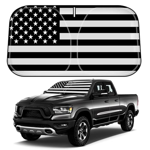 D-Lumina Windshield Sun Shade for 2010-2025 Dodge Ram 2500 3500 Accessories, Front Window Sunshade American Flag Sun Visor Protector Sun Shield Block UV Rays Heat, Foldable 2 Layers 210T Material - size: Silver & Black-Fit 2010-2025 Dodge Ram 2500 3500