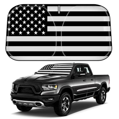 D-Lumina Windshield Sun Shade for 2010-2025 Dodge Ram 2500 3500 Accessories, Front Window Sunshade American Flag Sun Visor Protector Sun Shield Block UV Rays Heat, Foldable 2 Layers 210T Material - size: Silver & Black-Fit 2010-2025 Dodge Ram 2500 3500