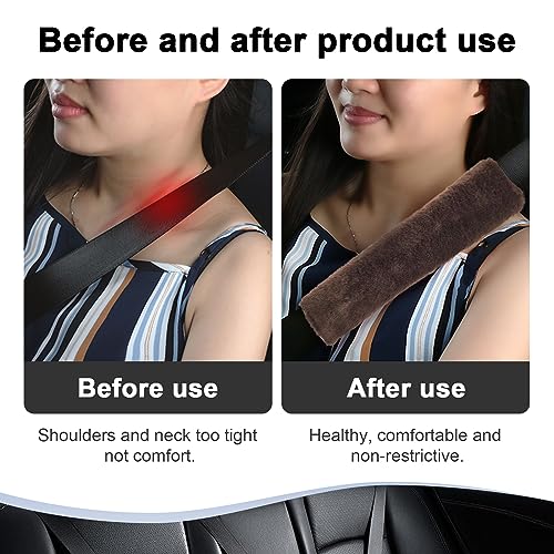 Ziciner 2 Packs Car Seatbelt Covers Shoulder Pad, Universal Soft Faux Sheepskin Shoulder Cover for Comfortable Driving, Fluffy Seat Belt Protector Help to Protect Your Neck and Shoulder (Coffee) - color: Coffee