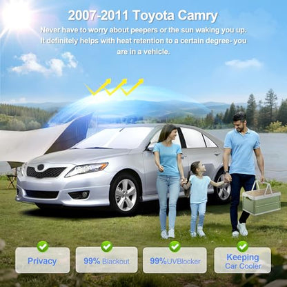 6pcs Car Window Shades for Toyota Camry 2007-2011 Accessories,Windshield Side Rear Full Sunshade,Sun Visor UV Blocking, Privacy Protection and Blackout for Camping Outdoor - size: for Toyota Camry2007-2011