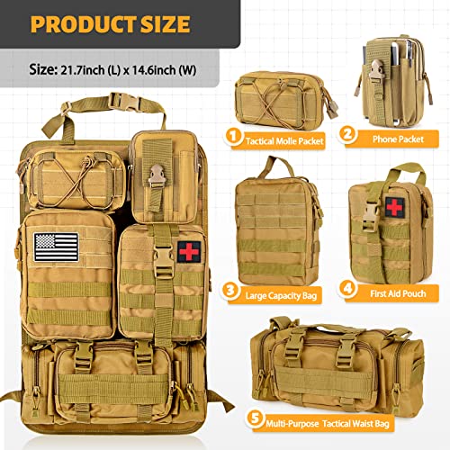 Universal Tactical Seat Back Organizer Vehicle Molle Panel Organizer Storage Bag with 5 Detachable Molle Pouch, Khaki - color: Khaki