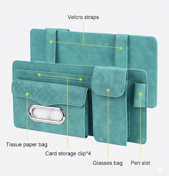 Multifunctional Car Visor Organizer (Suede leather - Blue) - color: Suede leather - Blue