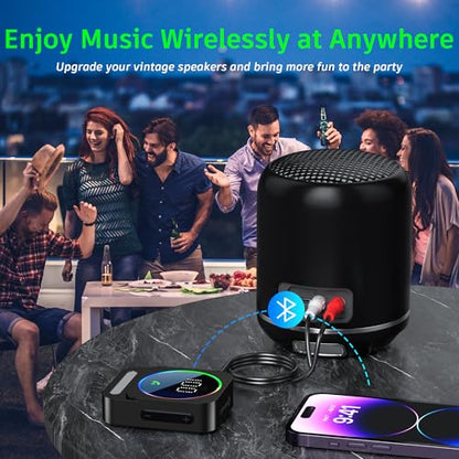 SONRU Bluetooth 5.3 Receiver for Car, Wireless Audio Adapter for Car/Home Stereo/Wired Headphones/Speaker, Bluetooth Aux Adapter, Dual AUX Outputs, RCA AUX 3.5mm Music Receiver - color: Black