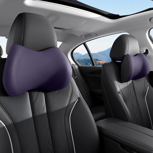 Car Headrest Pillow for Neck Support, Ultra Comfortable Neck Pillow for Driving, 2 Pack Car Neck Pillows with Adjustable Strap & Breathable Removable Cover, Fit Most Cars(Purple) - color: Purple