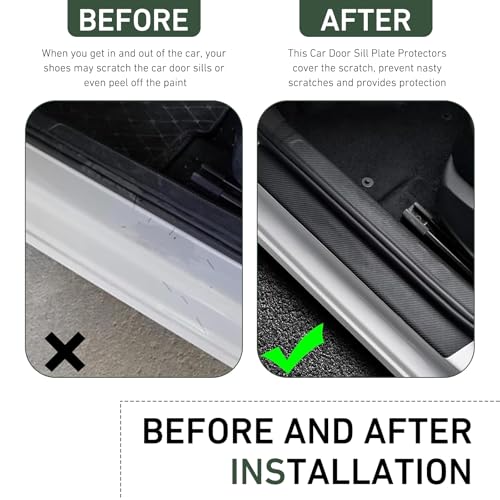 Car Door Sill Protector, Carbon Fiber Scratch-resistant & Anti-slip Door Sill Protector Strips, Stylish Sporty Vehicle Decal Accessories, for Most Vehicles, Sedans, SUVs (Black)