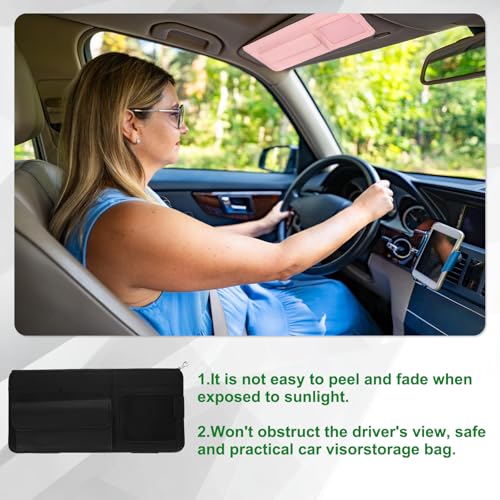 PATIKIL 1Pcs Car Sun Visor Organizer, 12.8 x 6.5Inch PU Leather Vehicle Storage Pouch Holder for Sunglasses Card Pen Driver License Car Accessories, Black