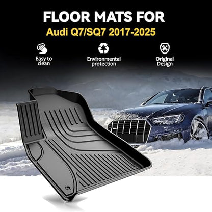 AOMSAZTO Floor Mats & Cargo Liner Fit for 2017-2025 2026 Audi Q7/SQ7 - Custom Fit All Weather TPE Rubber Floor Liners for Audi Q7 1st & 2nd Row & Trunk Mat Full Set Car Mats, Black - style: 5) for Audi Q7 | 2017-2026 | Floor+Cargo Mats
