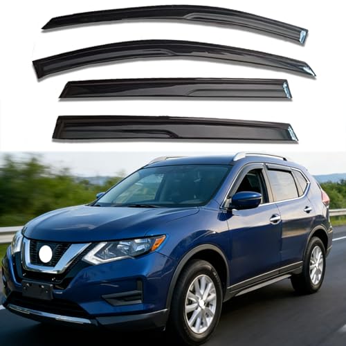 Window Deflectors for Nissan Rogue 2014 2015 2016 2017 2018 2019 2020,Front & Rear Window Visors Rain Guards - 4 Piece Set, Dark Smoke Tint,Tape-On Installation, No Drilling Required - size: 14-20 Rogue