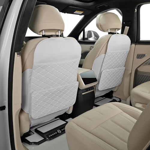 TAIKOO Seat Back Protector + Large Capacity Pocket Storage Organizer,Preventing the Impact of Children Stepping on the Seat Backrest (Cream White) - color: Cream White