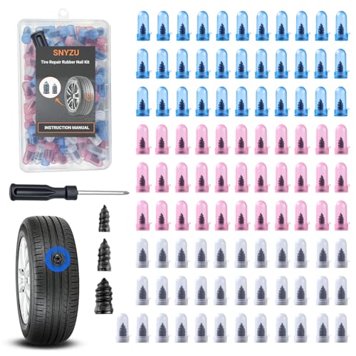 100PCS Tire Repair Rubber Nail Kit, Premium Spiral Screw-in Tire Plugs with 3 Sizes, Emergency Roadside Flat Tire Fix Tool for Car Truck Motorcycle Tractor ATV SUV (100PCS + Screwdriver) - size: 100pcs + Screwdriver
