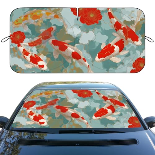 Koi Fish Car Window Sun Shield Japanese Carp Pond Lotus Leaf Flowers Front Window Sun Shade Blocks UV Rays Sun Visor Protector for Car Sedan Truck SUV Accessories 59" X 31" - color: Koi Fish_16, size: 59"L x 31.5"W