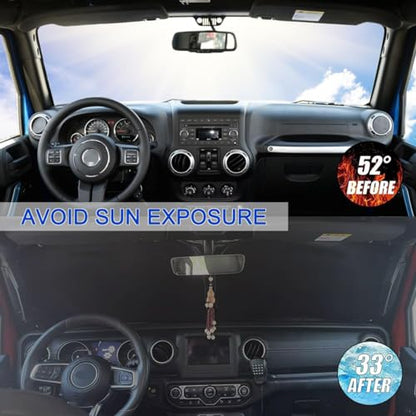 XHRING Windshield Sun Shade Custom Fit for Jeep Wrangler JL 2000-2026 JK Gladiator Rubicon Sahara 4XE JKU Sport S Mojave X TJ Accessories, Front Window Sunshade Sun Visor Shield for Wrangler Gladiator