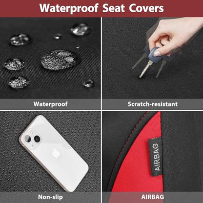 CAR PASS Neoprene Wetsuit Seat Covers, Waterproof Car Seat Covers Front with 5mm Composite EVA, Universal Fit for Car,Sedan, SUV TrucksAnti Slip, Airbag Compatible(Black and Red - color: Red front
