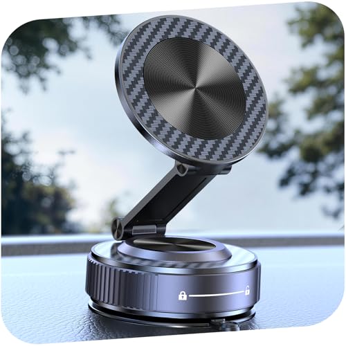 Vacuum Magnetic Phone Holders for Your Car [105+LBS Suction & 3800gf Magnetic] Magsafe Car Mount, 360° Adjustable Car Phone Holder Mount for Windshield/Mirror/Kitchen/Gym for iPhone & Android