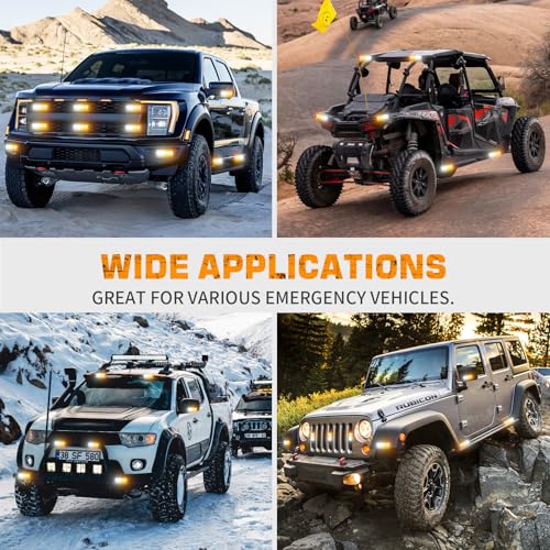 XRIDONSEN 8PCS Sync Truck Grill Lights 32 LED Strobe Lights Amber White Grille Surface Mount Emergency Flashing Warning Safety Hazard Caution Light for Tow Plow Trucks Construction Vehicles Car - color: Amber/White