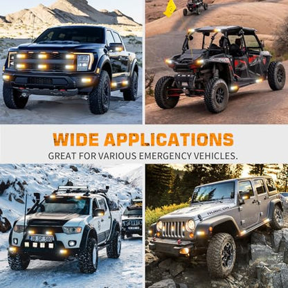 XRIDONSEN 8PCS Sync Truck Grill Lights 32 LED Strobe Lights Amber White Grille Surface Mount Emergency Flashing Warning Safety Hazard Caution Light for Tow Plow Trucks Construction Vehicles Car - color: Amber/White
