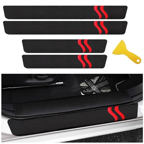 Door Sill Protector Compatible with Dodge Charger Challenger 4PCS Door Sill Protector with Plastic Scraper Carbon Fiber Leather Door Entry Guard Decoration | SS Shape|