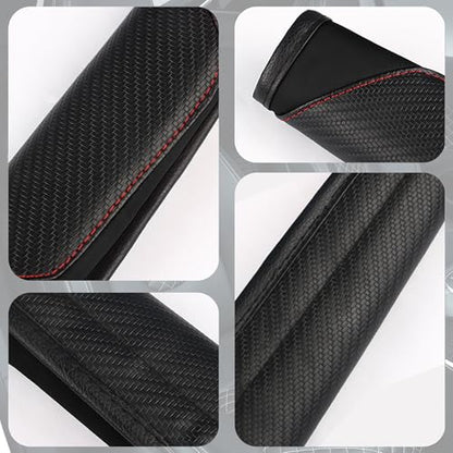 2PCS Car Seat Belt Cover pad, Carbon Fiber Safety Seatbelt Shoulder Strap Covers, Breathable Leather Soft Harness Pad Protect Your Neck and Shoulder (2, Black) - color: Style 2-Black