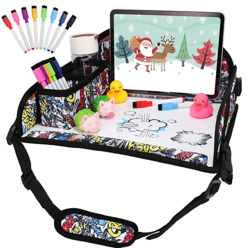 Kids Travel Tray for Airplane - Toddler Car Seat Table Tray, Road Trip Essentials for Boys & Girls, Carseat Lap Desk for Kids Road Trip Activities, Graffiti - color: Graffiti