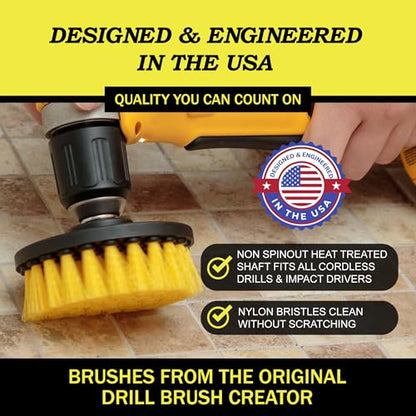 Nylon Drill Brush Attachment Set for Bathroom Cleaning - Power Scrubber Brush Kit for Bathtub, Shower, Tile, and Grout - All-Purpose Household Cleaning Brushes for Drill - Electric Grout Cleaner Kit - color: Yellow